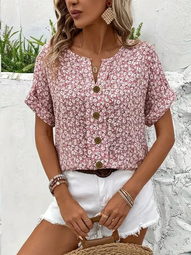 Wolena | Blusa con muesca y estampado de flores silvestres