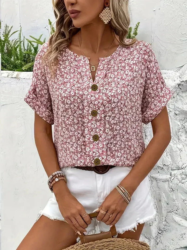 Wolena | Blusa con muesca y estampado de flores silvestres