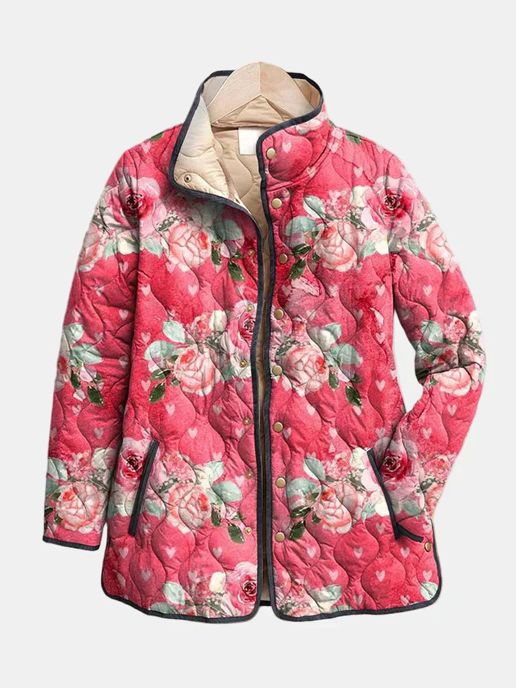 Freya | Encantadora chaqueta acolchada con estampado floral rosa