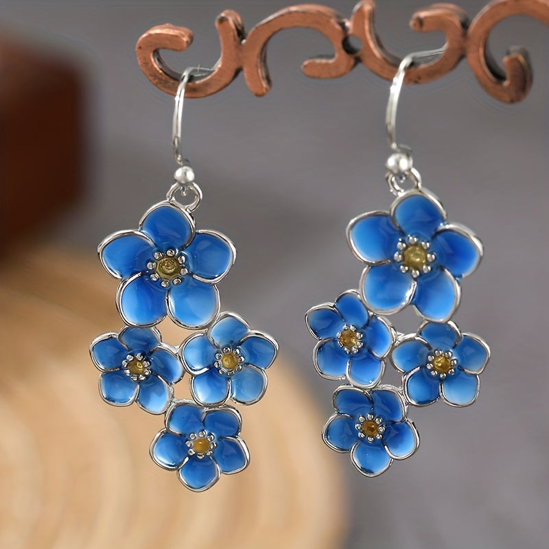 Vintage Bohemian Blue Enamel Dangle Earrings