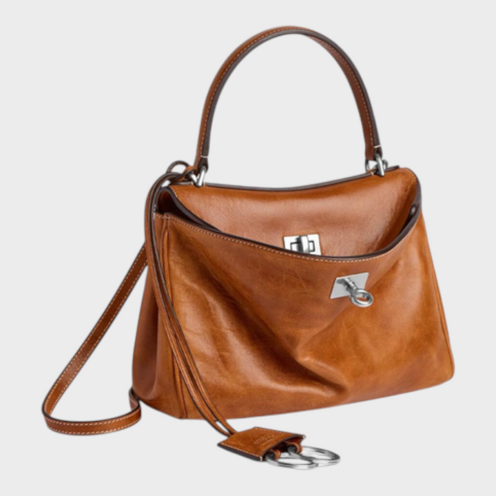 Libby | Structured Leather Handbag with Magnetic Flap Closure