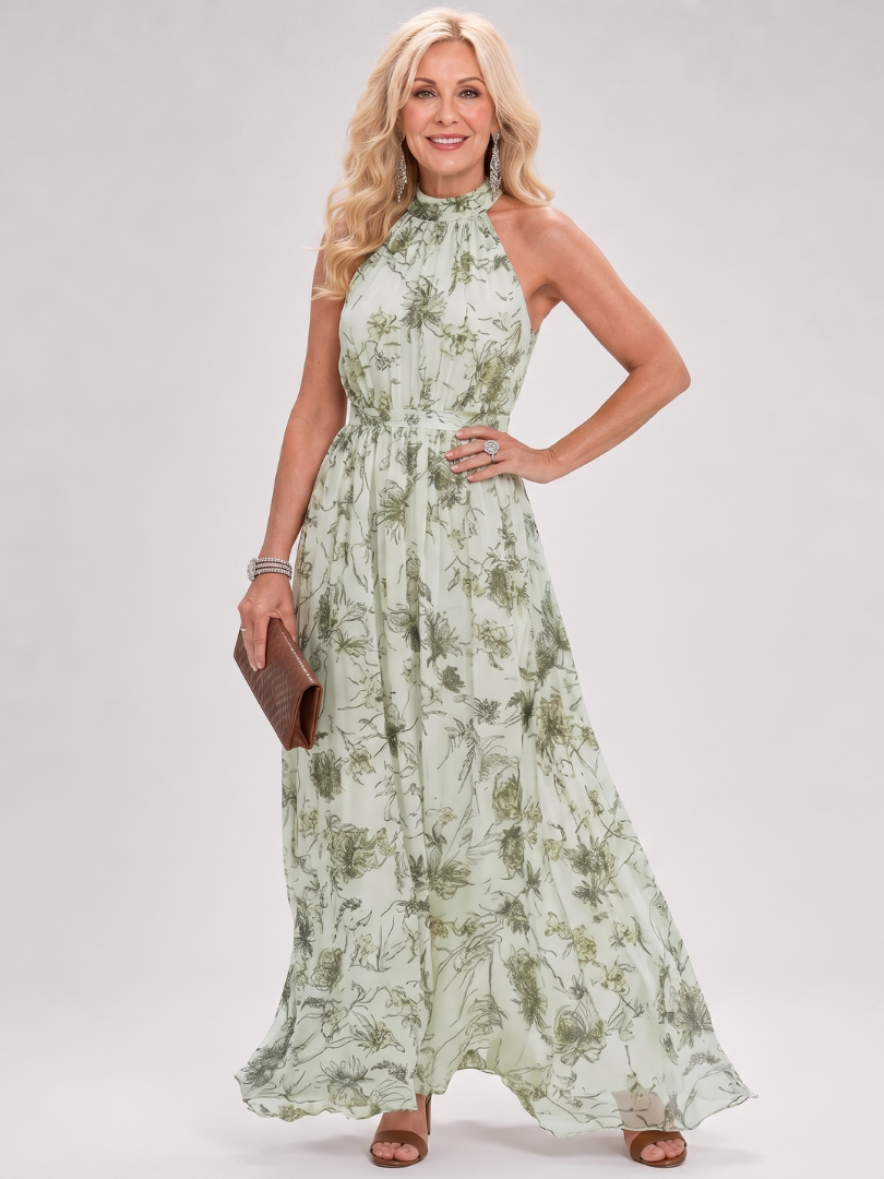 Guinevere | Vestido midi com saia fluida estampada com padrão floral