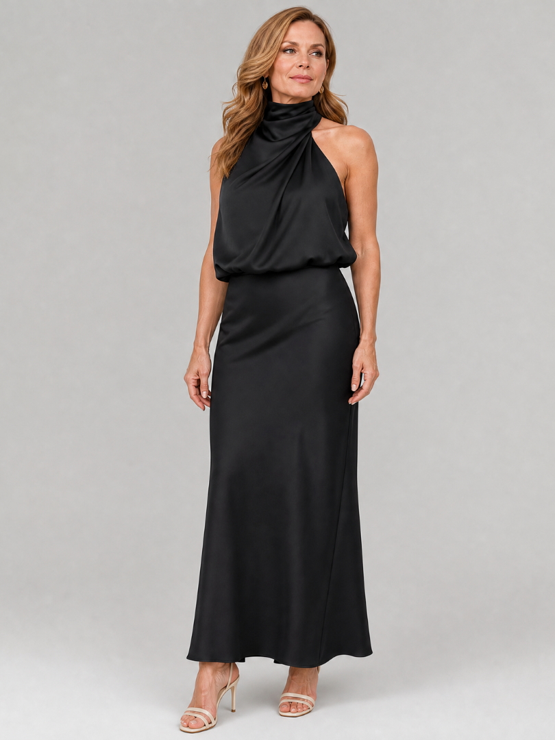 Nopal | Vestido midi sem mangas com decote drapeado