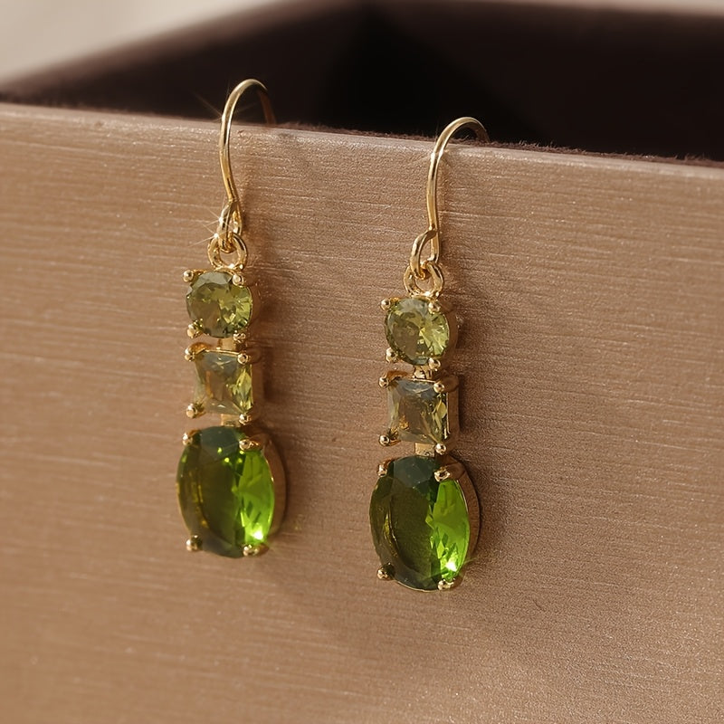 Vintage Bohemian Style Green Zirconia Geometric Earrings