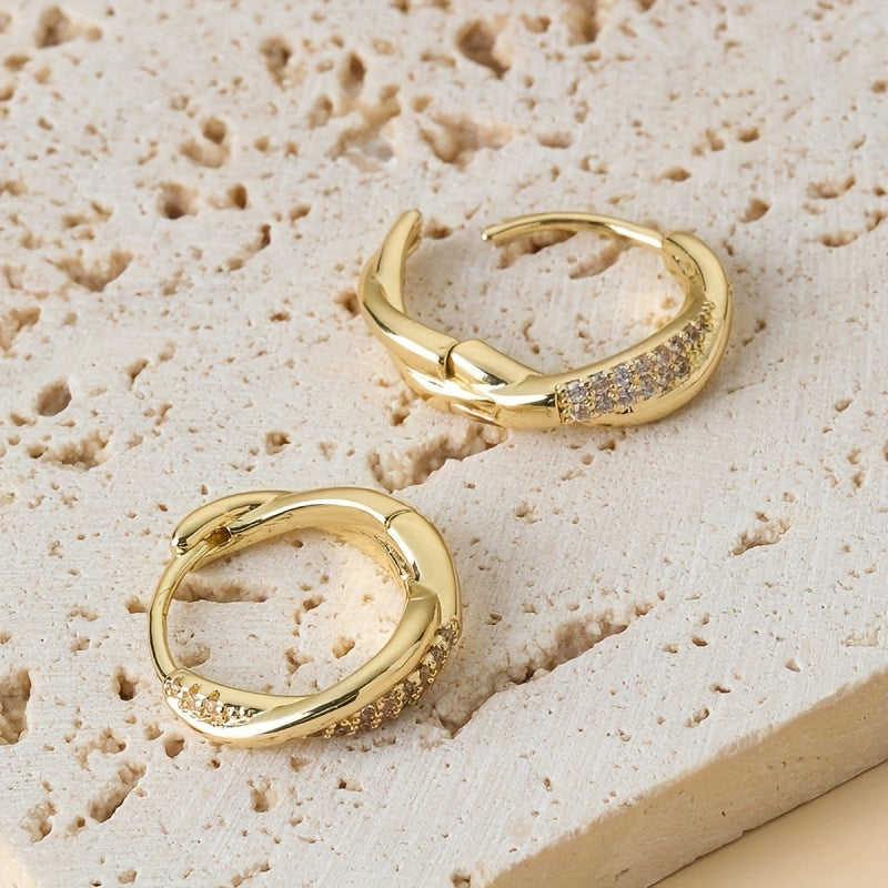 Twisted Gold Hoop Earrings with Pavé Crystal Accents