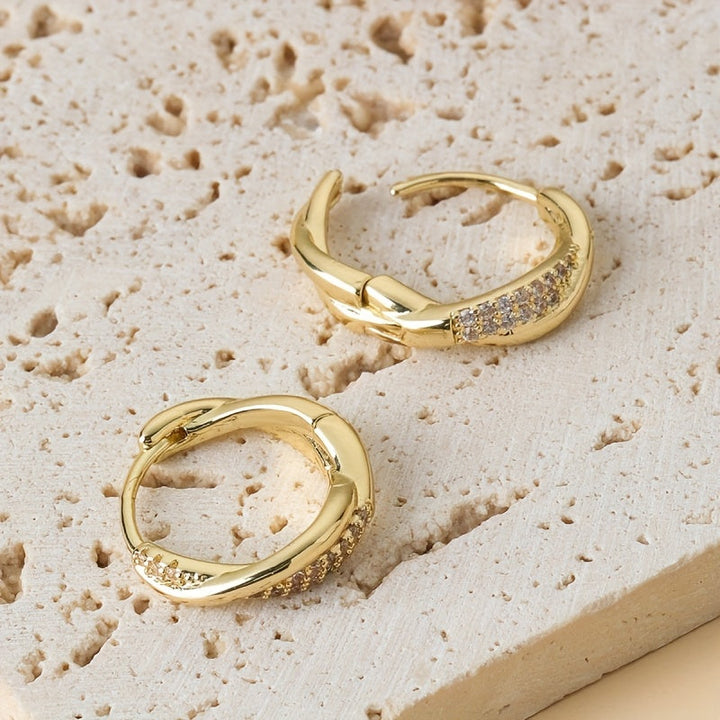 Twisted Gold Hoop Earrings with Pavé Crystal Accents