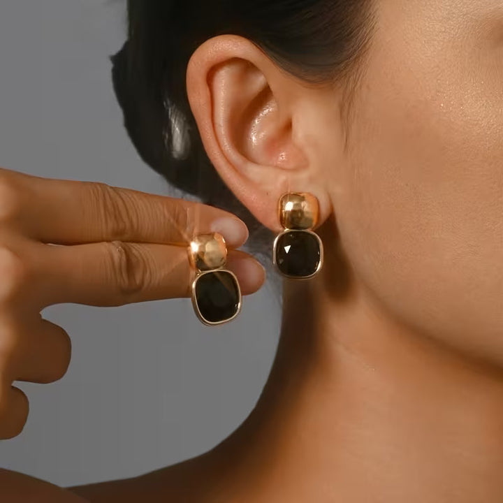 Vintage Gold-Tone Geometric Square Earrings