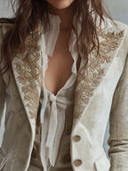 Jenna - Women’s Ivory Embroidered Tailored Blazer