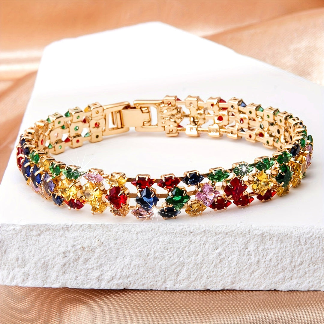 Bohemian Multi Color Zirconia Gold Plated Tennis Bracelet
