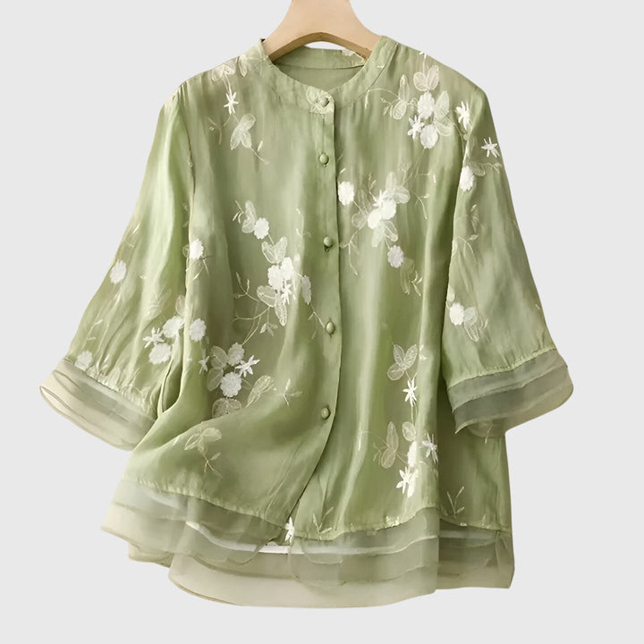 Nellie™ | Top Elegante com Flores Bordadas