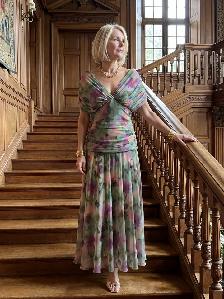 Calen | Vestido Midi Fluido con Hombros Descubiertos