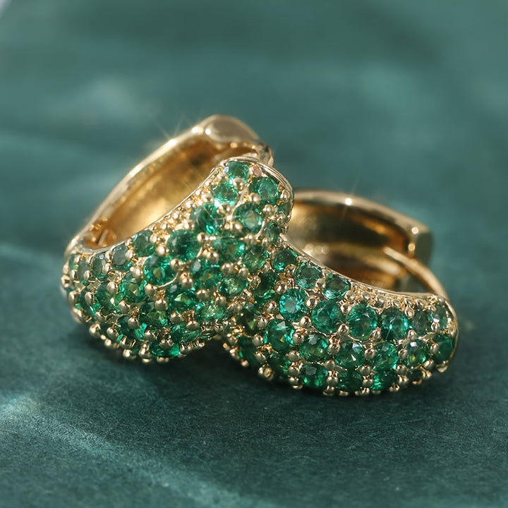 Vintage Style Green Zirconia Hoop Stud Clip Earrings