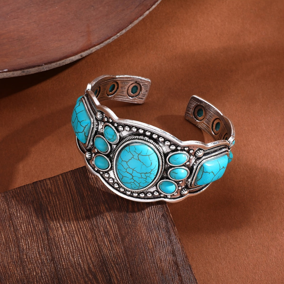 Vintage Ethnic Style Turquoise Open Cuff Bracelet