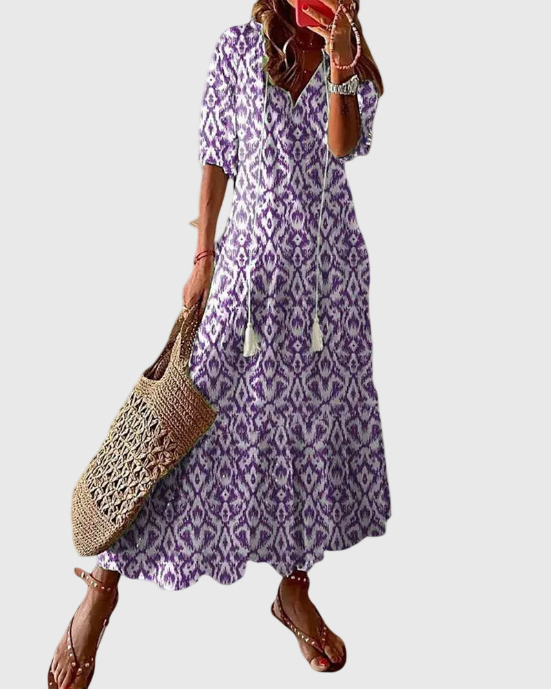Amalia | Vestido Maxi Boho Vintage de Verão