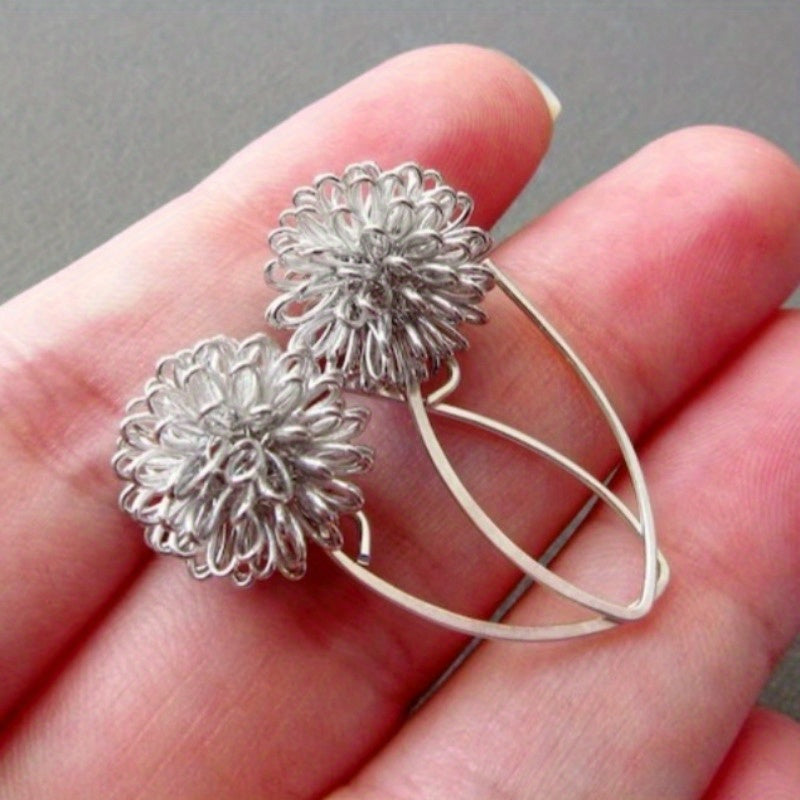 Handcrafted Silver Wire Flower Drop Earrings