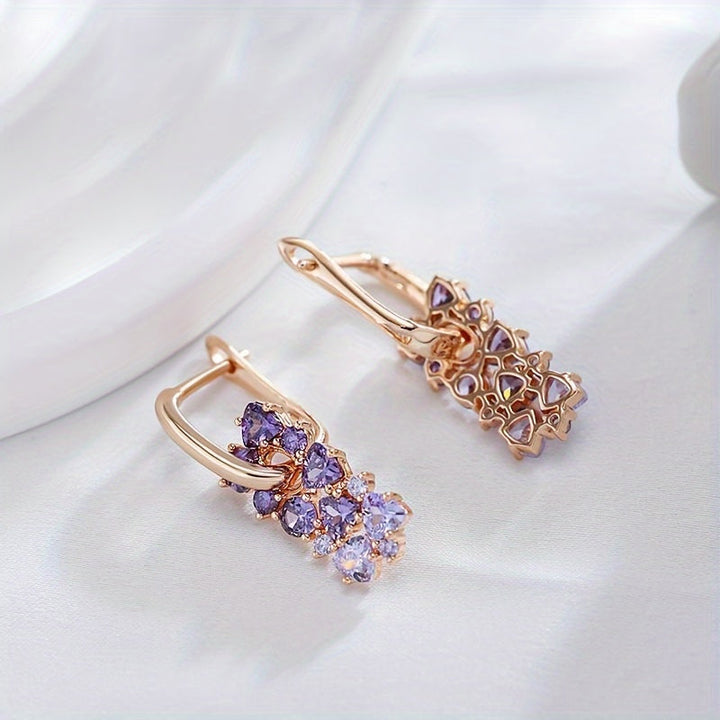 Elegant Purple Zirconia Gold Plated Hoop Earrings