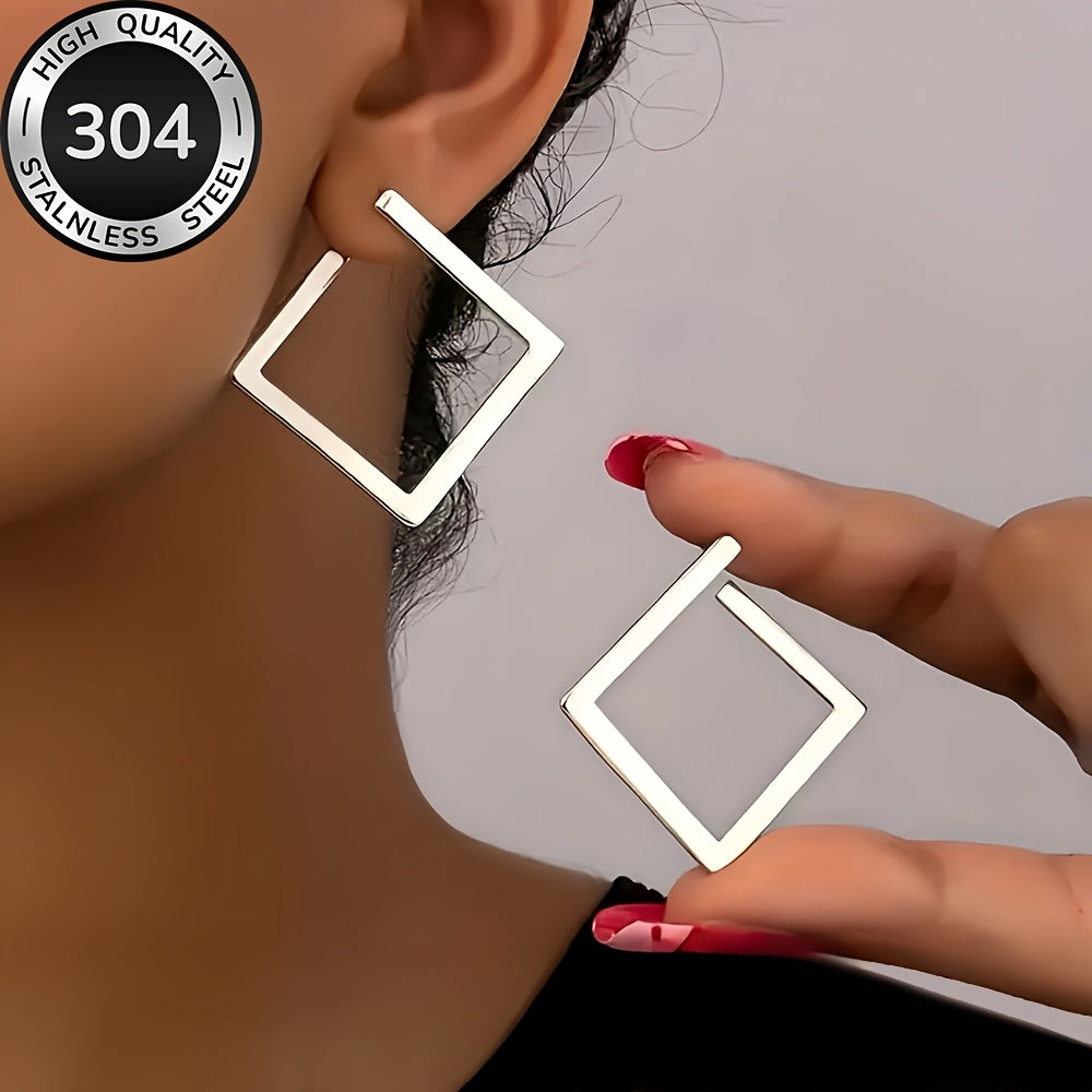Minimalist Gold Plated Stainless Steel Square Drop Earrings