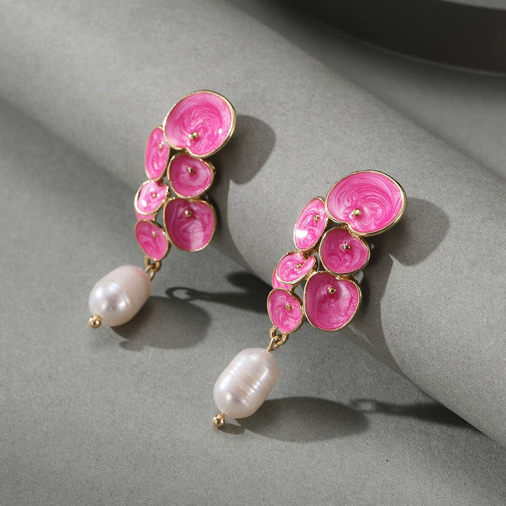Green Enamel Floral Drop Earrings with Jade Teardrop
