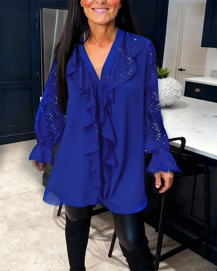 Blusas Sueltas de Color Sólido con Volantes
