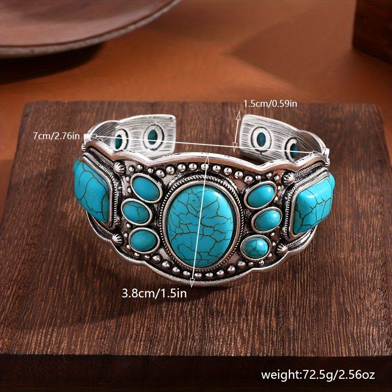 Vintage Ethnic Style Turquoise Open Cuff Bracelet