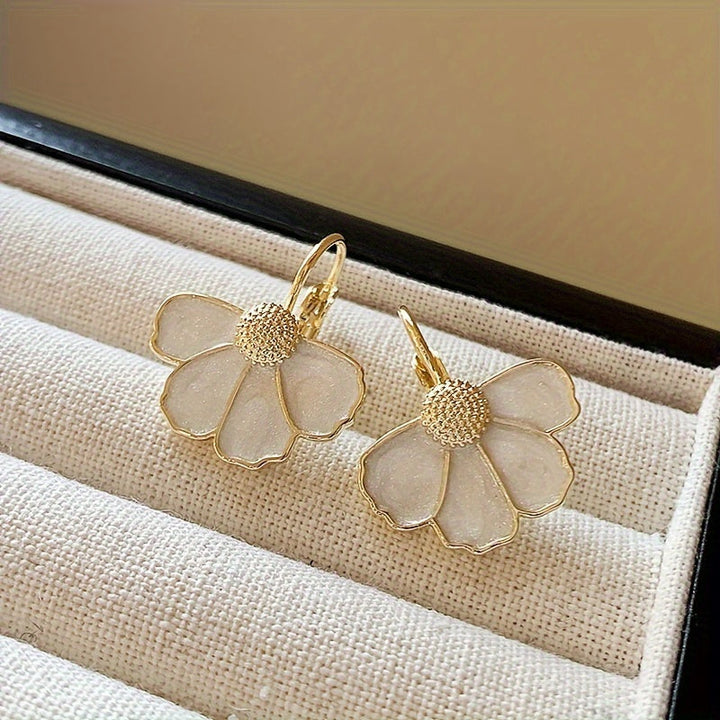 Elegant Four Petals Flower Enamel Drop Earrings