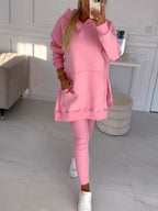 Conjunto de camisola com capuz de cor lisa e leggings forradas Sienna