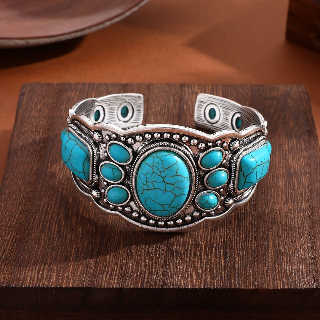 Vintage Ethnic Style Turquoise Open Cuff Bracelet