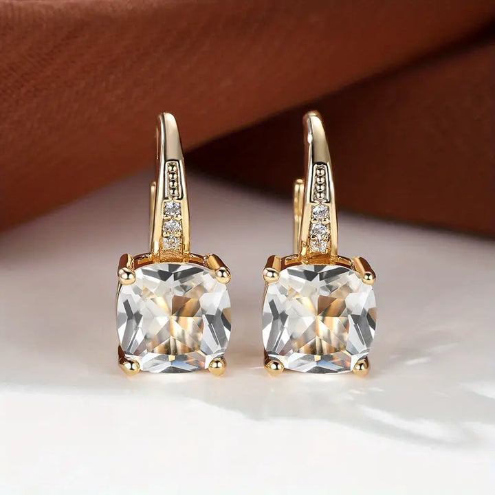 Mystic Sapphire Stone Hoop Gold Earrings