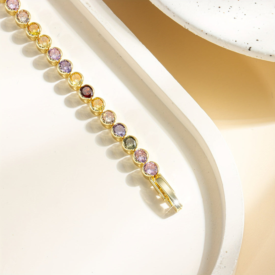 Elegant Multicolor Gemstone Gold Plated Tennis Bracelet