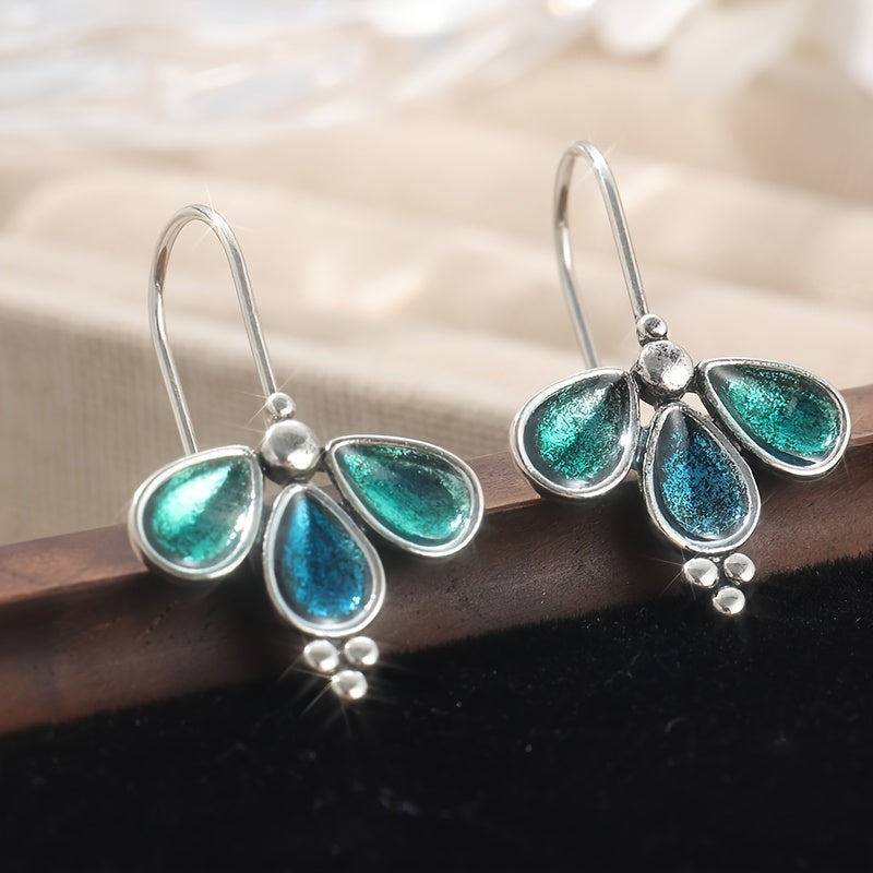 Artisan Teal Glass Floral Drop Earrings