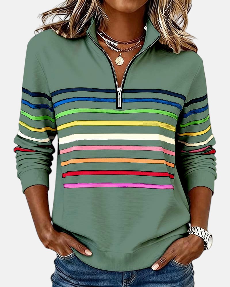 Vienna | Sudadera con cremallera y rayas arcoíris