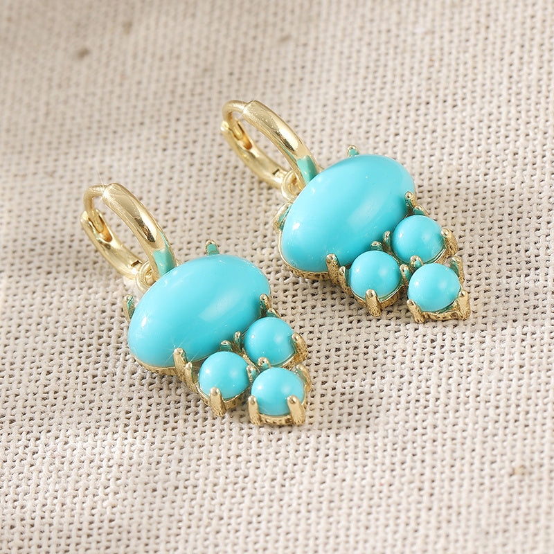 Bohemian Oval Turquoise Cluster Drop Earrings