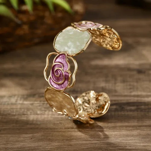 Bohemian Round Flower Geometric Design Cuff Elastic Bracelet