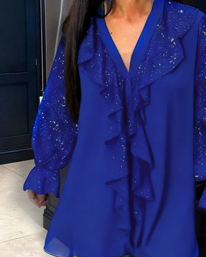 Blusas Sueltas de Color Sólido con Volantes