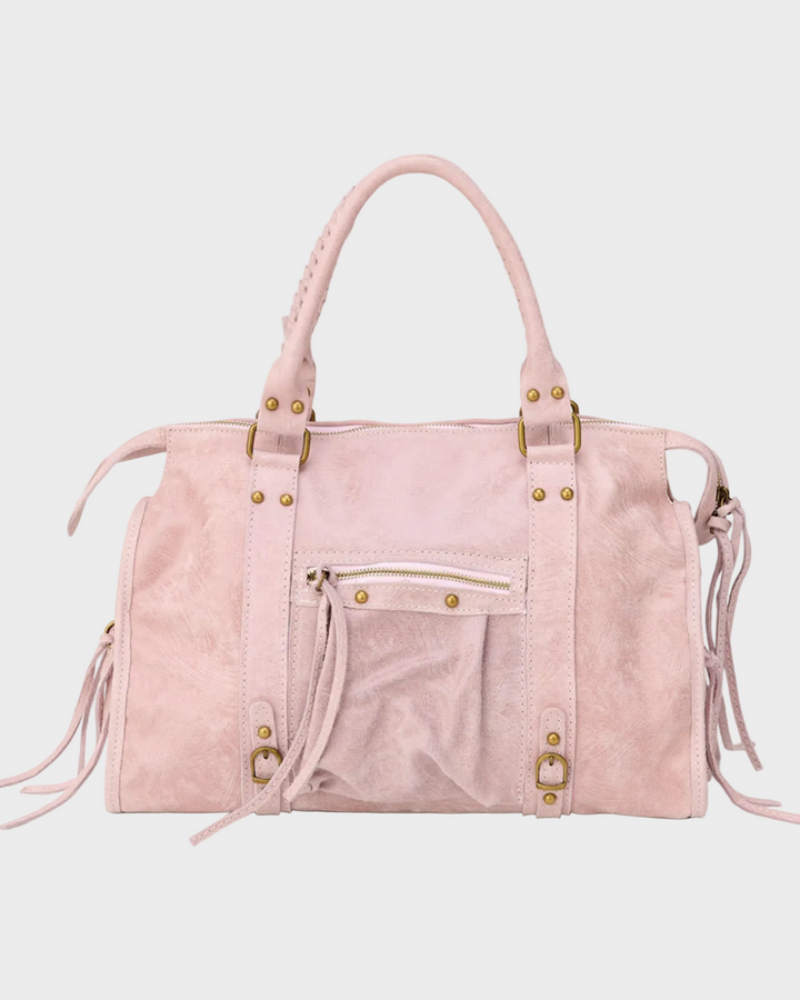 Vanilla Pink Shoulder Bag with Zip Closure and Gold-Tone Hardware