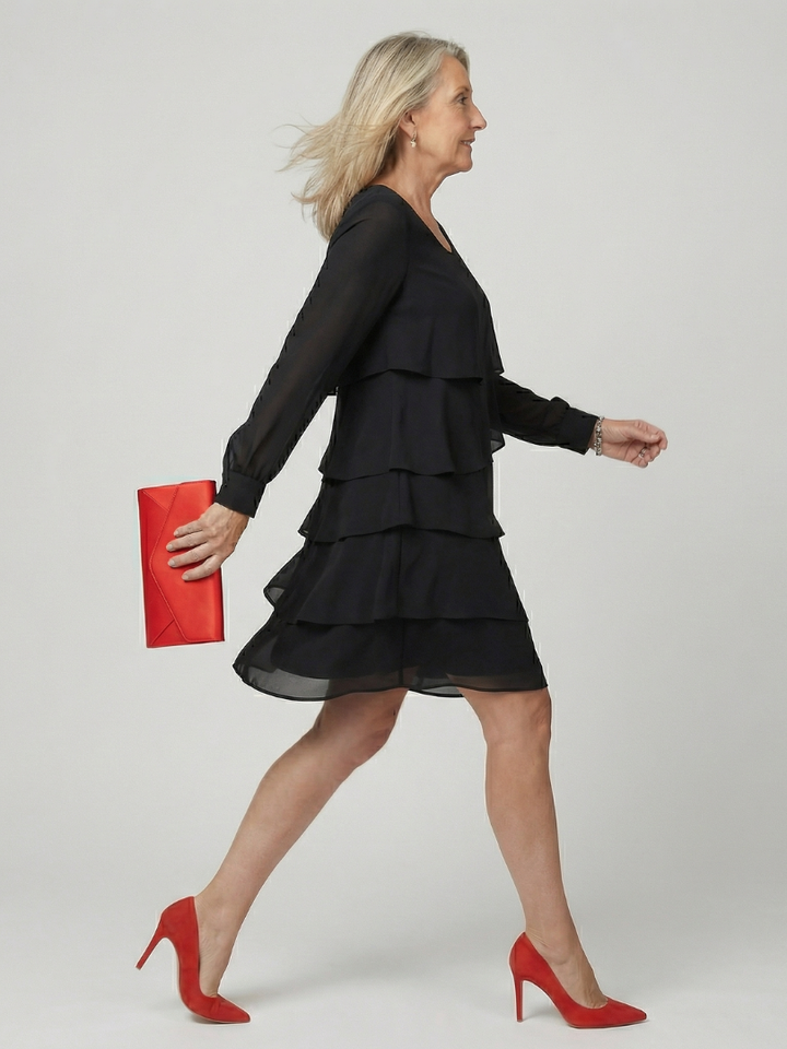 Kirax | Vestido com Camadas e Corte Limpo até o Joelho