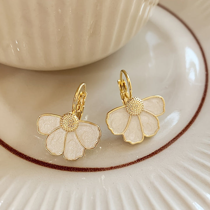 Elegant Four Petals Flower Enamel Drop Earrings