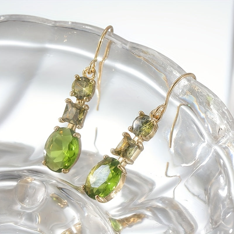 Vintage Bohemian Style Green Zirconia Geometric Earrings