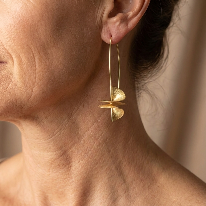 Vintage Gold Plated Leaf Statement Drop Earrings