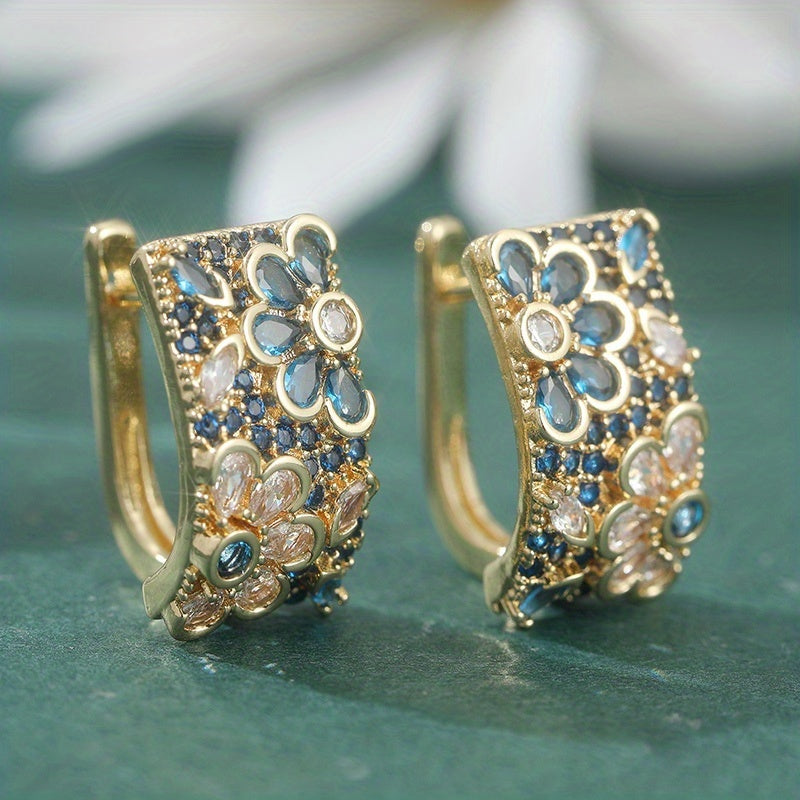 Vintage Multicolored Zirconia Flowers Hoop Earring