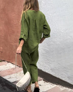 Conjunto de camisa e calças com decote em V Liam