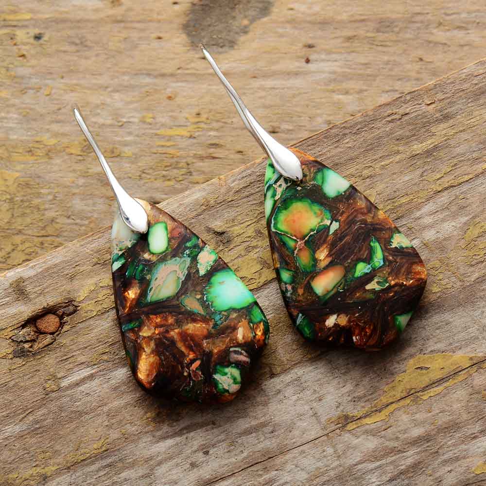Natural Stone Abstract Jasper Drop Earrings