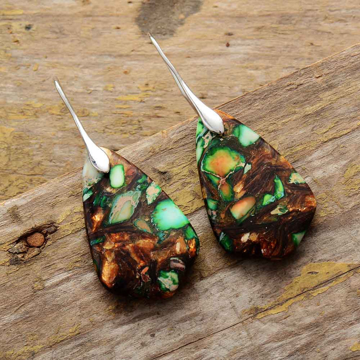 Natural Stone Abstract Jasper Drop Earrings