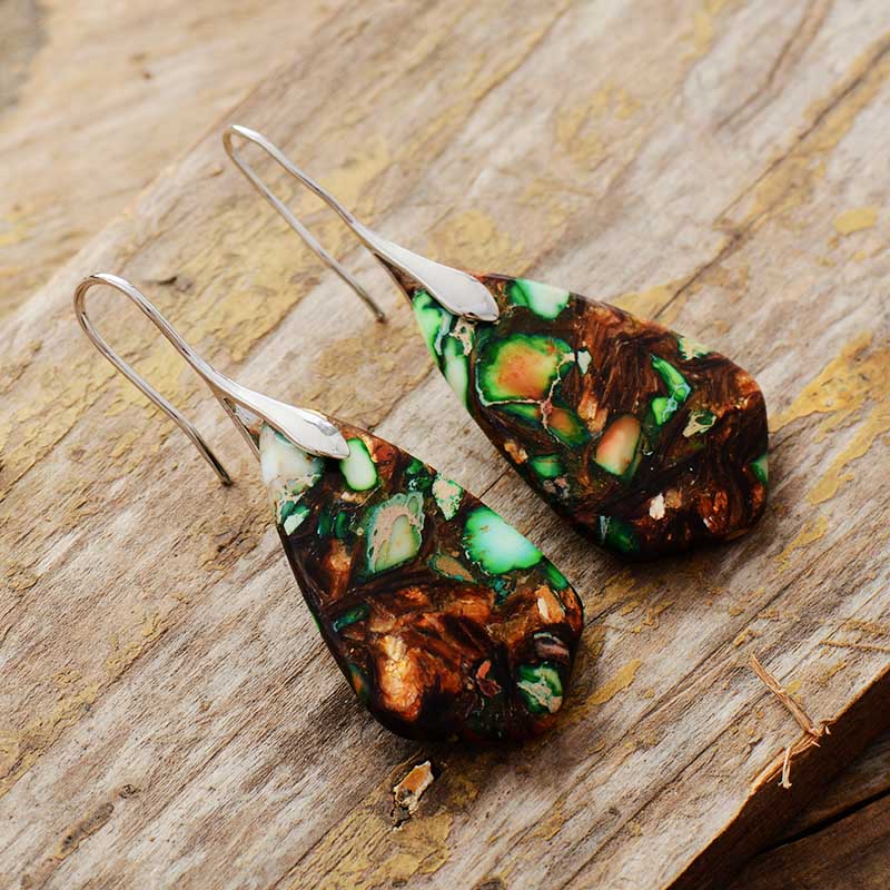 Natural Stone Abstract Jasper Drop Earrings