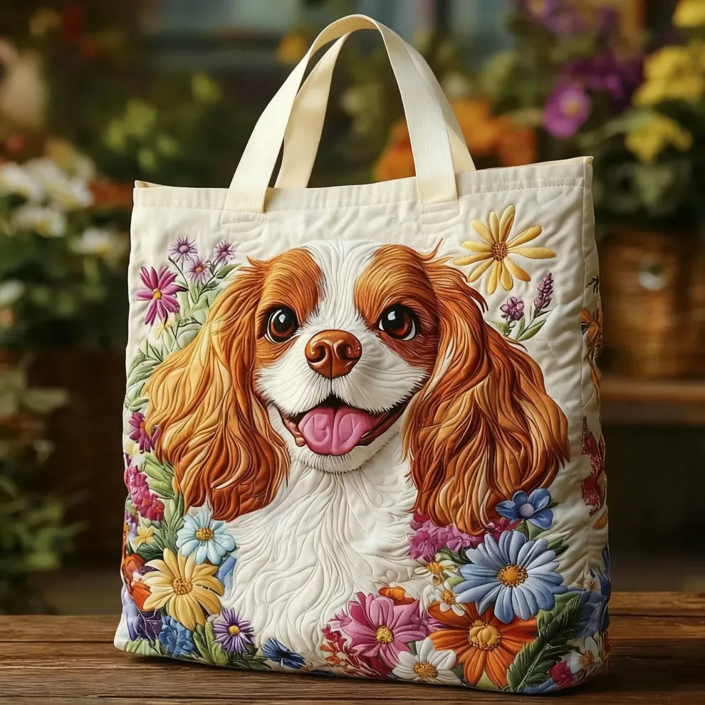 Cachorro en flor | Bolsa tote acolchada artesanal