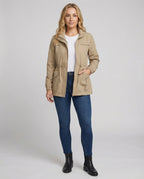 Casual Utility Jacket with Drawstring Waist and Flap Pockets