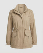Casual Utility Jacket with Drawstring Waist and Flap Pockets