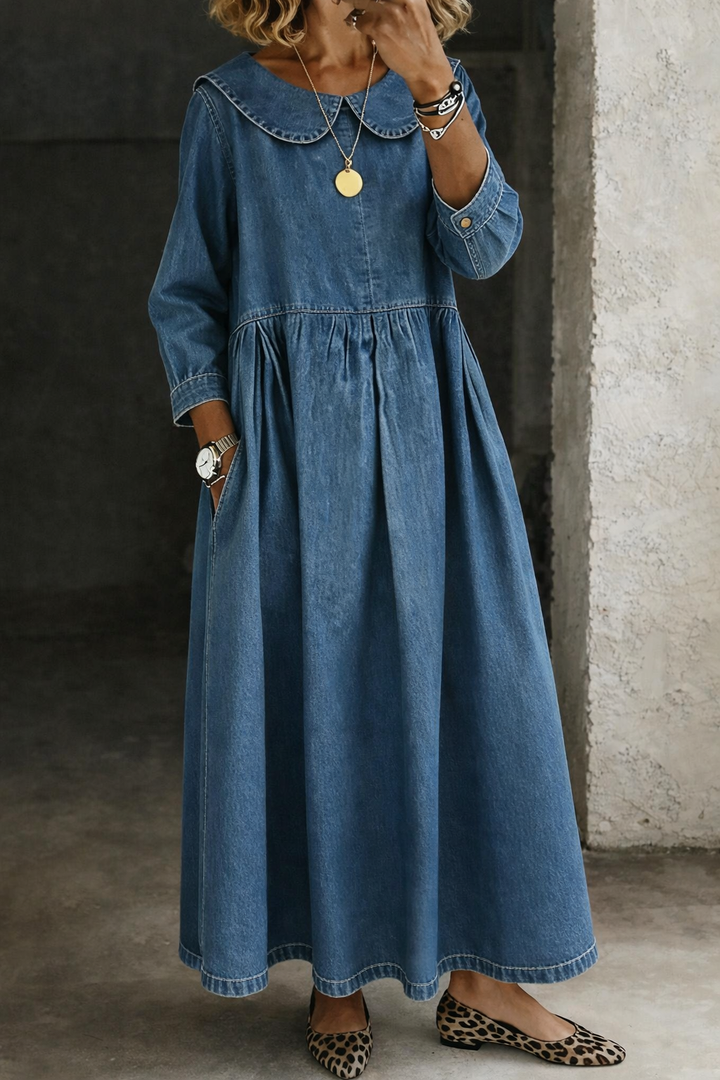 Clara | Vestido Jeans com Gola Peter Pan