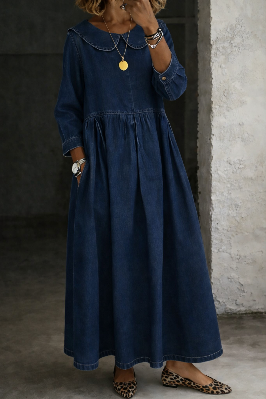 Clara | Vestido Jeans com Gola Peter Pan