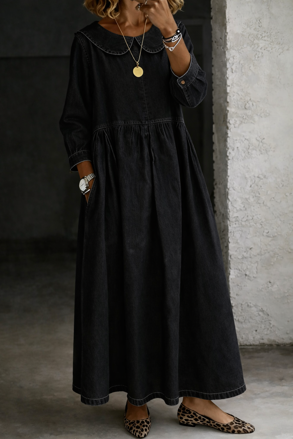 Clara | Vestido Jeans com Gola Peter Pan